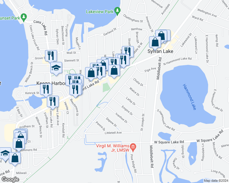 map of restaurants, bars, coffee shops, grocery stores, and more near 2260 Woodrow Wilson Boulevard in West Bloomfield Township