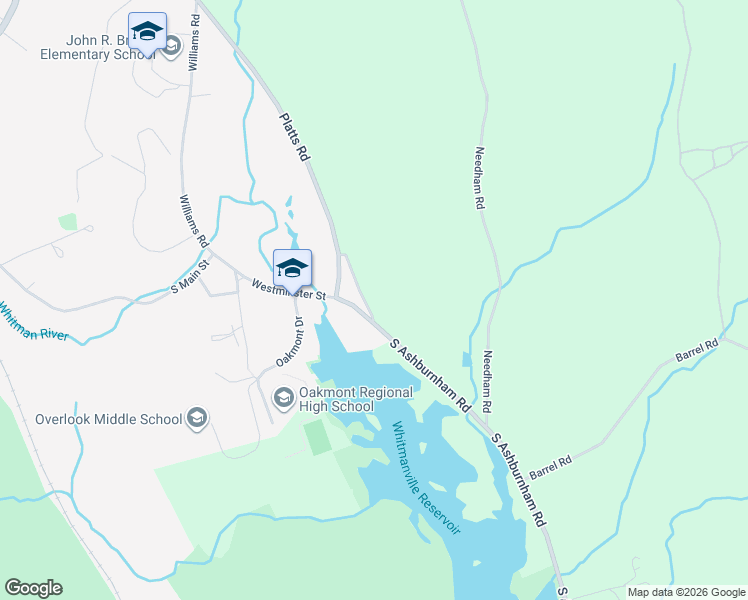 map of restaurants, bars, coffee shops, grocery stores, and more near 97 Platts Road in Ashburnham