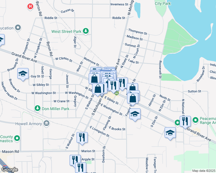 map of restaurants, bars, coffee shops, grocery stores, and more near in Howell