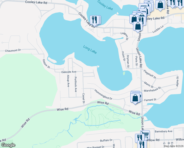 map of restaurants, bars, coffee shops, grocery stores, and more near 8635 Oakside Avenue in Commerce Charter Township