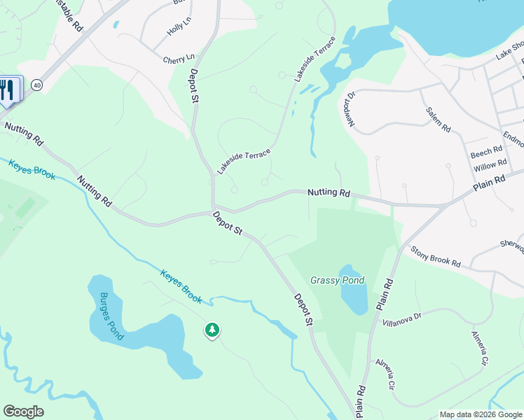 map of restaurants, bars, coffee shops, grocery stores, and more near 40 Nutting Road in Westford
