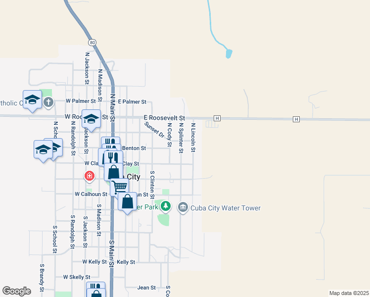 map of restaurants, bars, coffee shops, grocery stores, and more near 202 North Splinter Street in Cuba City