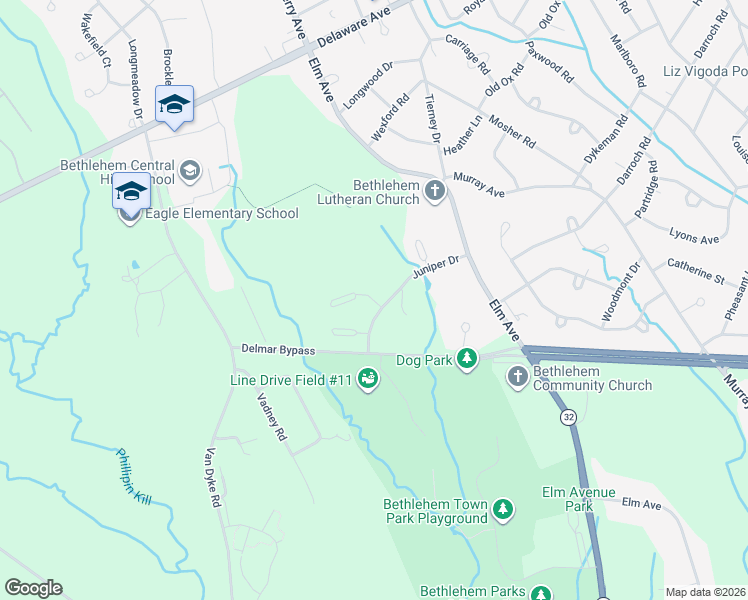 map of restaurants, bars, coffee shops, grocery stores, and more near 504 Elkin Court in Delmar