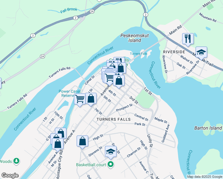 map of restaurants, bars, coffee shops, grocery stores, and more near 61 4th Street in Montague