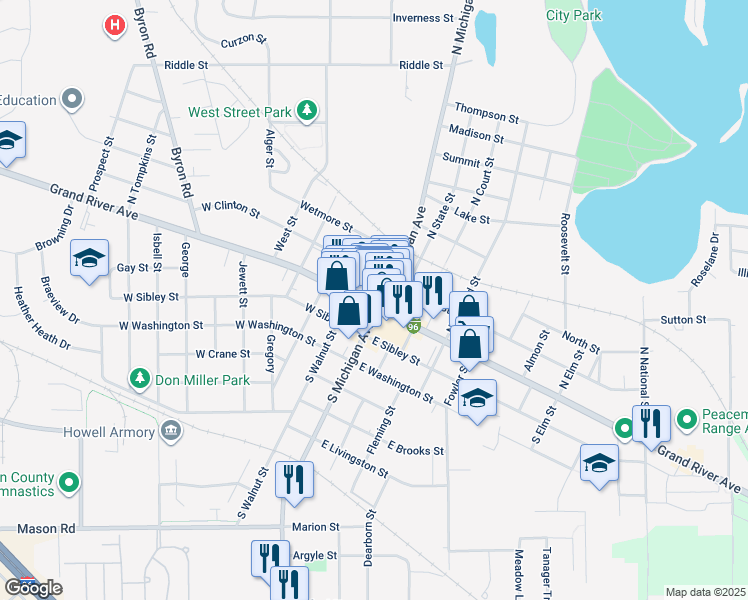 map of restaurants, bars, coffee shops, grocery stores, and more near in Howell