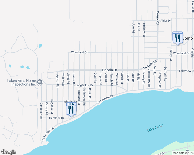 map of restaurants, bars, coffee shops, grocery stores, and more near N3180 Quail Rd in Lake Geneva