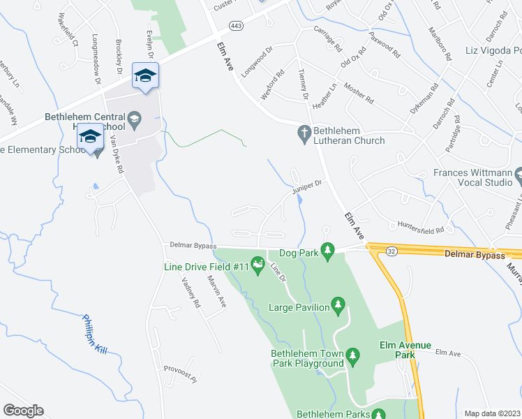 map of restaurants, bars, coffee shops, grocery stores, and more near 608 Elkin Court in Delmar