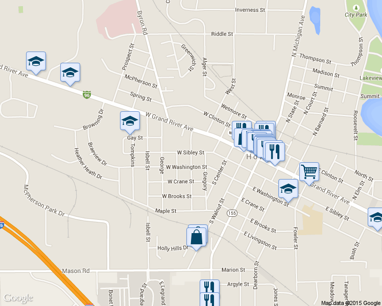 map of restaurants, bars, coffee shops, grocery stores, and more near 204 Jewett Street in Howell