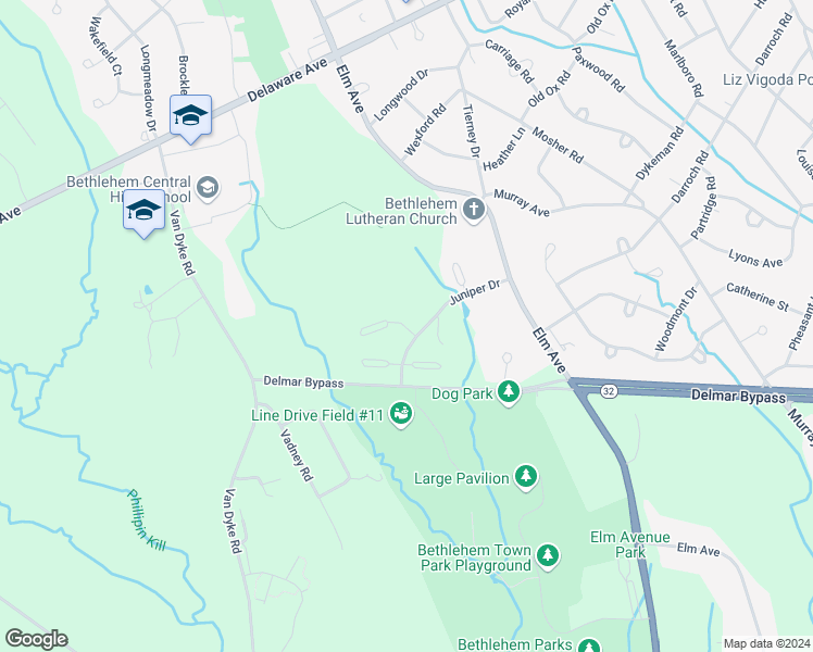 map of restaurants, bars, coffee shops, grocery stores, and more near 602 Elkin Court in Delmar