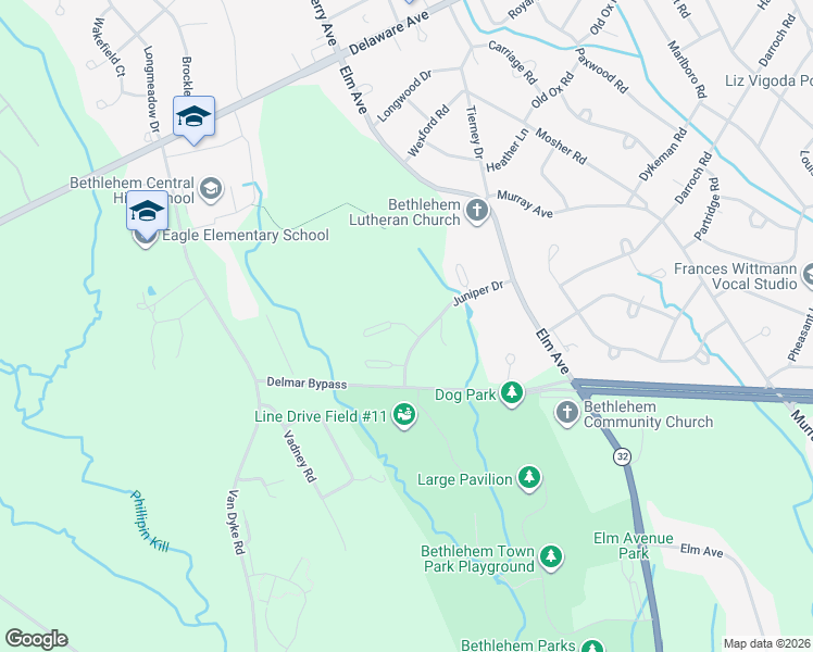 map of restaurants, bars, coffee shops, grocery stores, and more near 705 Elkin Court in Delmar