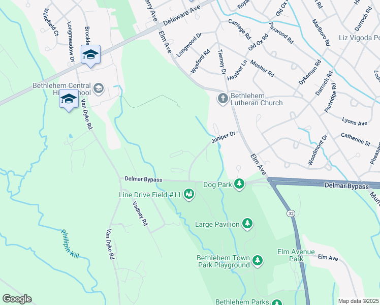 map of restaurants, bars, coffee shops, grocery stores, and more near 707 Elkin Court in Delmar