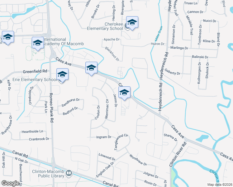 map of restaurants, bars, coffee shops, grocery stores, and more near 42178 Jason Drive in Macomb County