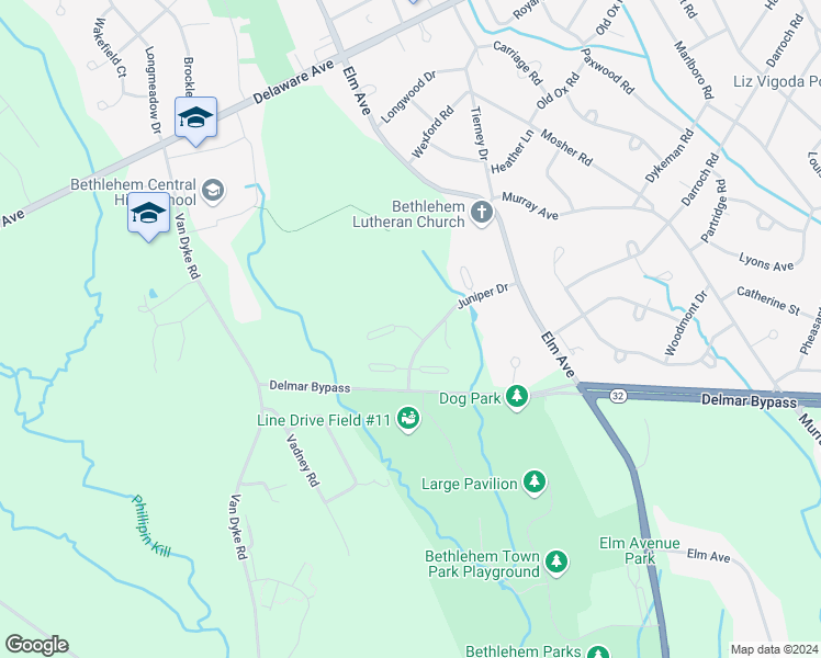 map of restaurants, bars, coffee shops, grocery stores, and more near 702 Elkin Court in Delmar
