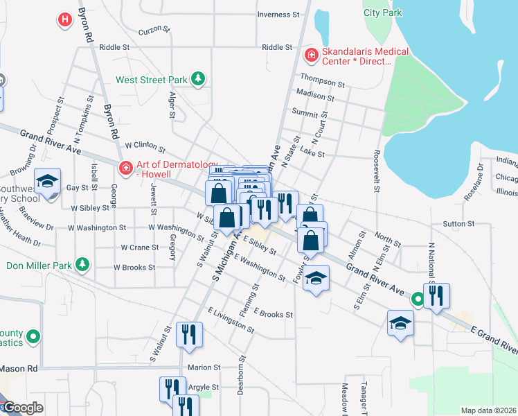 map of restaurants, bars, coffee shops, grocery stores, and more near in Howell