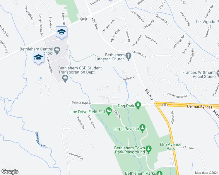 map of restaurants, bars, coffee shops, grocery stores, and more near 704 Elkin Court in Delmar