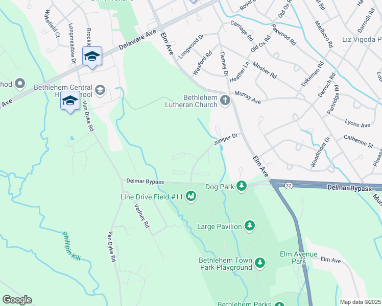 map of restaurants, bars, coffee shops, grocery stores, and more near 306 Baxter Court in Delmar