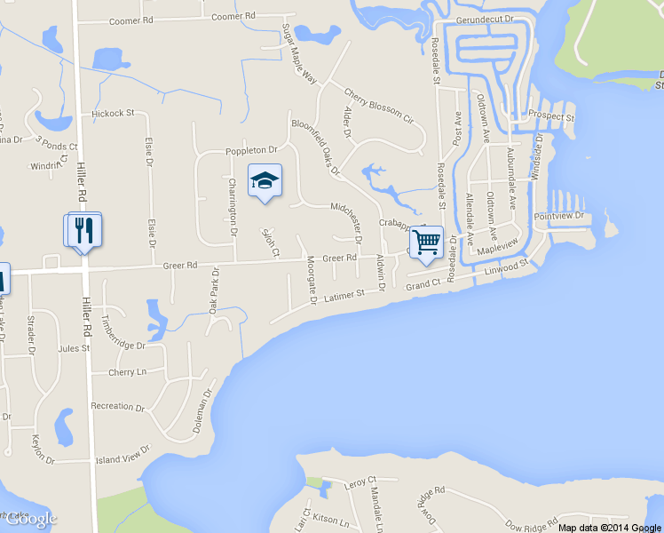 map of restaurants, bars, coffee shops, grocery stores, and more near 2102 Greydale Road in West Bloomfield Township