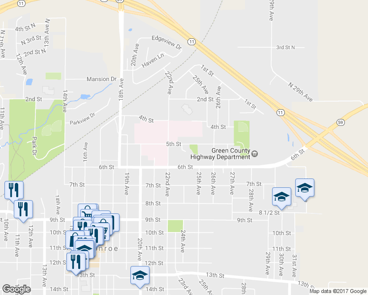 map of restaurants, bars, coffee shops, grocery stores, and more near 517 Saint Clare Court in Monroe