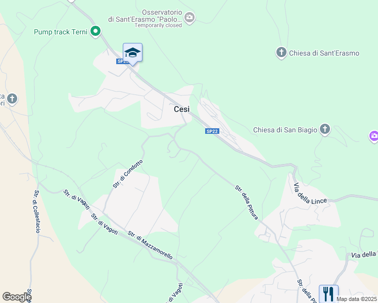 map of restaurants, bars, coffee shops, grocery stores, and more near 53 Strada della Pittura in Provincia di Terni