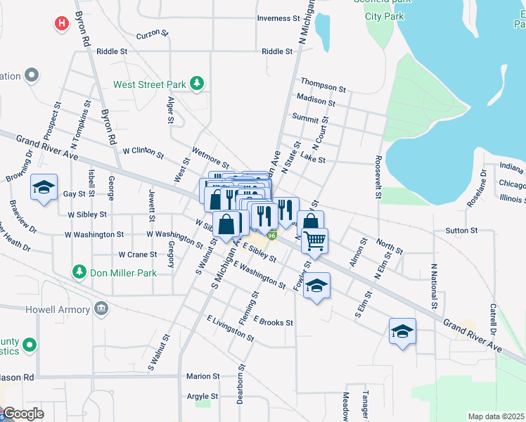 map of restaurants, bars, coffee shops, grocery stores, and more near 101199 North State Street in Howell