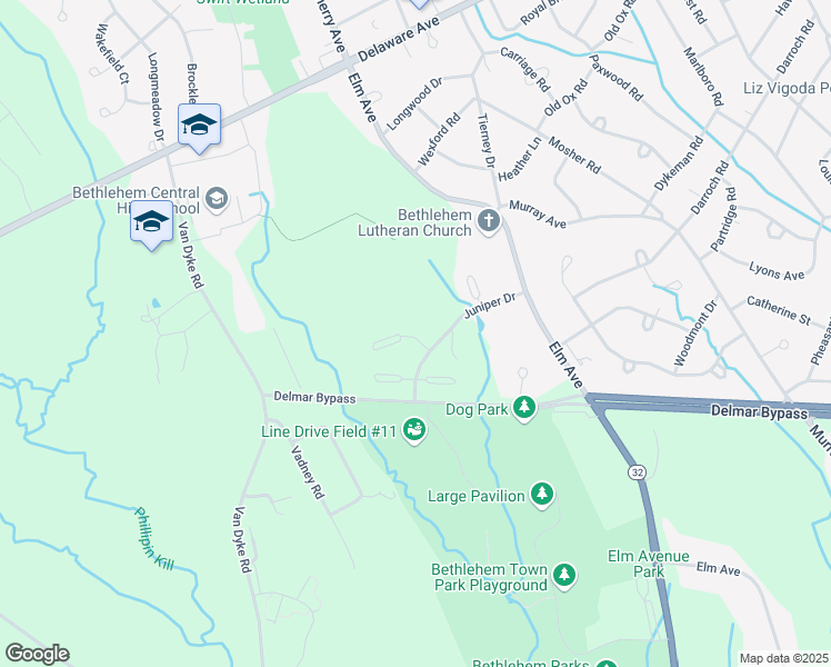 map of restaurants, bars, coffee shops, grocery stores, and more near 703 Baxter Court in Delmar