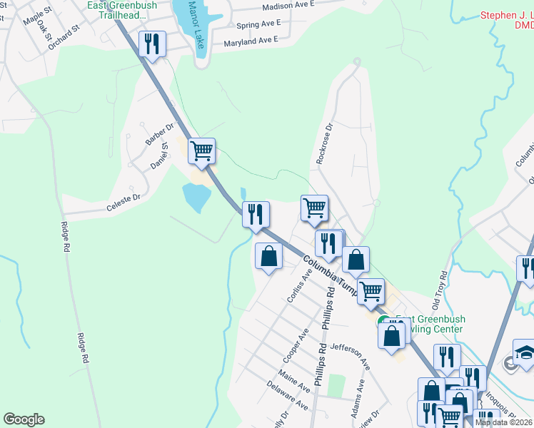 map of restaurants, bars, coffee shops, grocery stores, and more near 2 Corellis Dr in Rensselaer