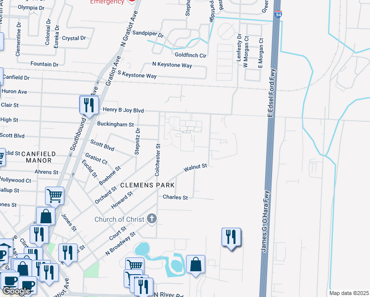map of restaurants, bars, coffee shops, grocery stores, and more near 24213 Lotus Drive in Clinton Township