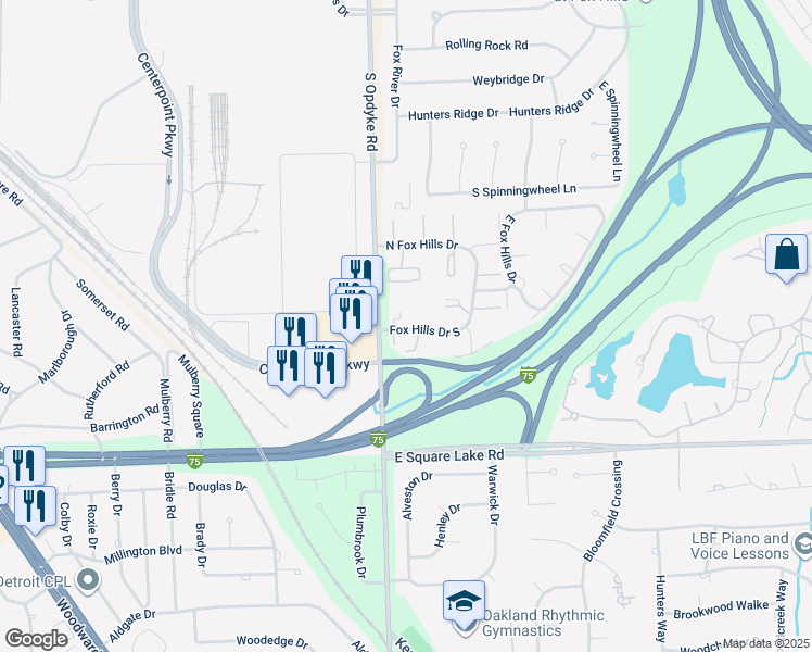 map of restaurants, bars, coffee shops, grocery stores, and more near 416 Fox Hills Drive South in Bloomfield Township