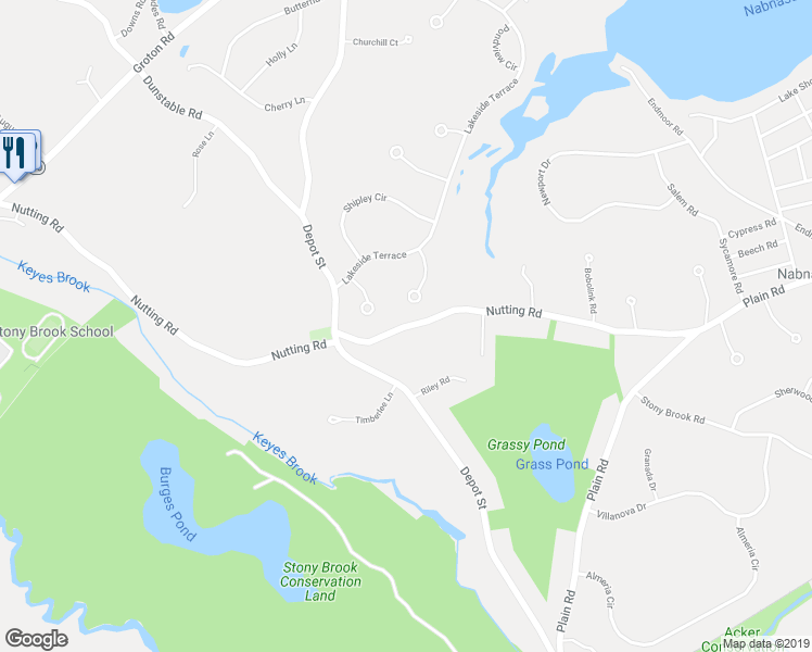 map of restaurants, bars, coffee shops, grocery stores, and more near 40 Nutting Road in Westford