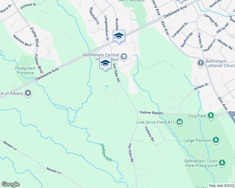 map of restaurants, bars, coffee shops, grocery stores, and more near 73 Van Dyke Road in Delmar