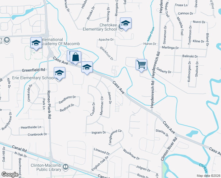 map of restaurants, bars, coffee shops, grocery stores, and more near 42178 Jason Drive in Clinton Township