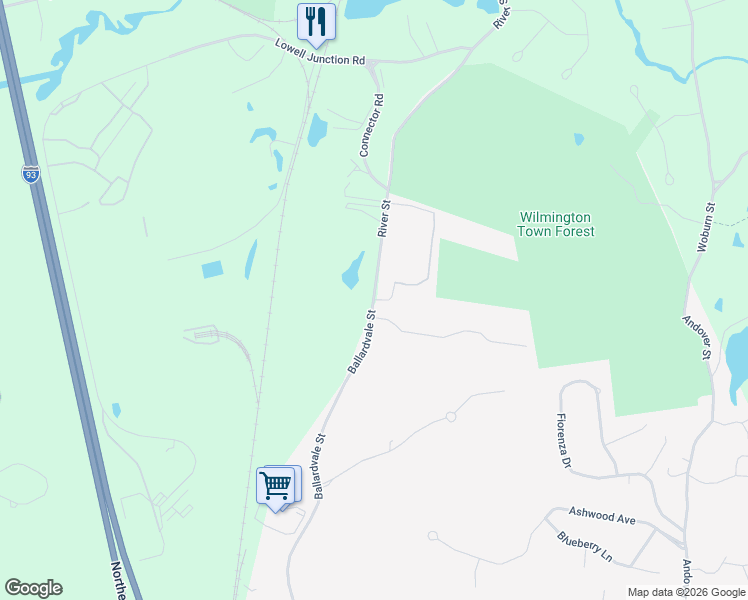 map of restaurants, bars, coffee shops, grocery stores, and more near 375 Ballardvale Street in Wilmington