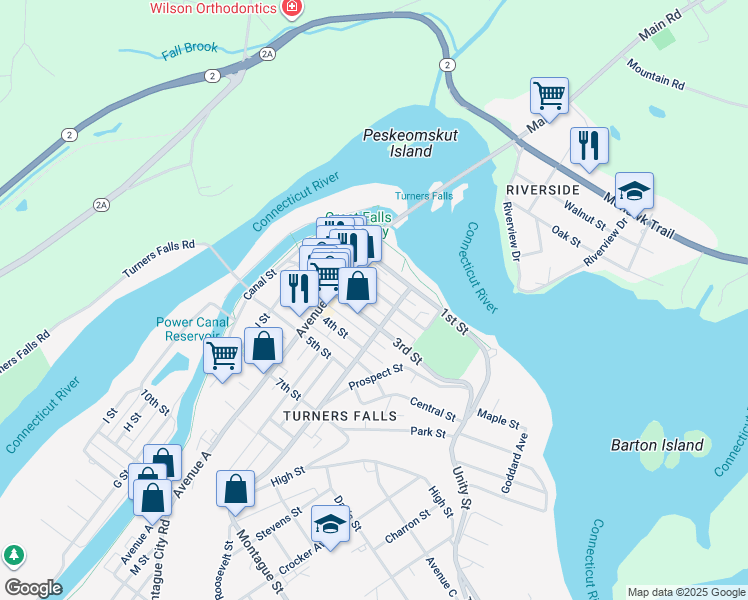 map of restaurants, bars, coffee shops, grocery stores, and more near 66 L Street in Montague