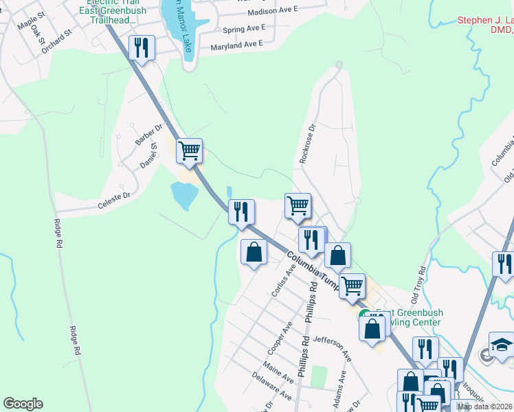 map of restaurants, bars, coffee shops, grocery stores, and more near 2 Corellis Drive in Rensselaer