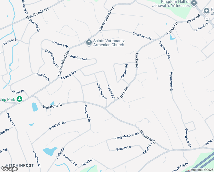 map of restaurants, bars, coffee shops, grocery stores, and more near 10 Walnut Road in Chelmsford