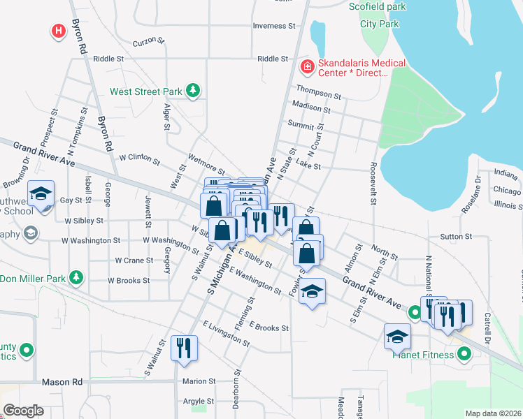 map of restaurants, bars, coffee shops, grocery stores, and more near 101199 North State Street in Howell