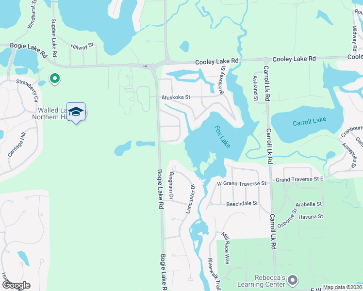 map of restaurants, bars, coffee shops, grocery stores, and more near 625 Candela Street in Commerce Charter Township