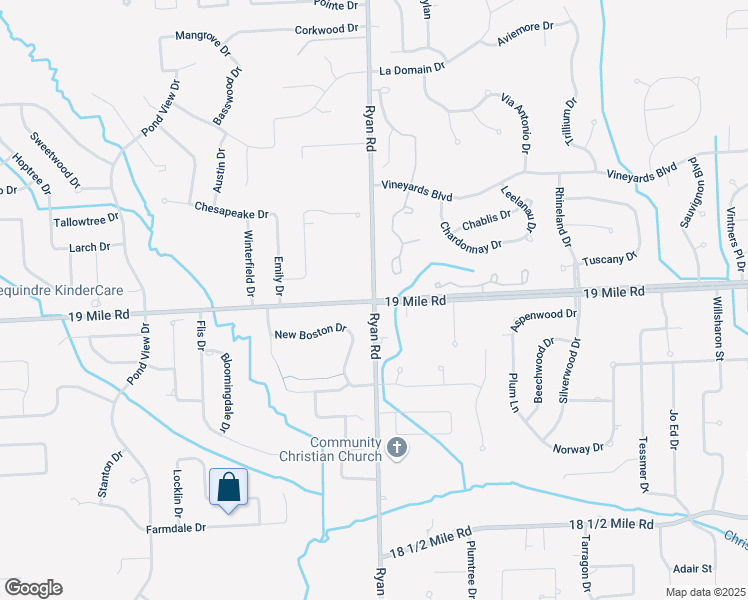map of restaurants, bars, coffee shops, grocery stores, and more near Ryan Rd & 19 Mile Rd in Sterling Heights