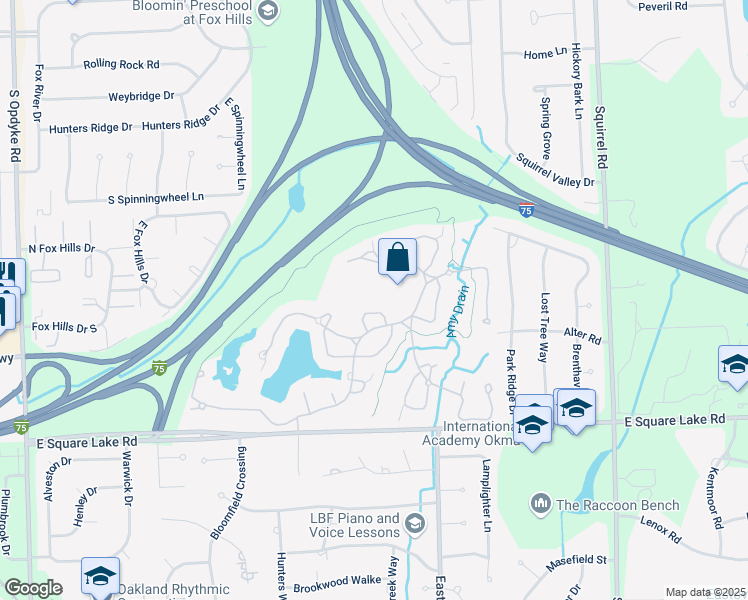 map of restaurants, bars, coffee shops, grocery stores, and more near 683 Brockmoor Lane in Bloomfield Hills