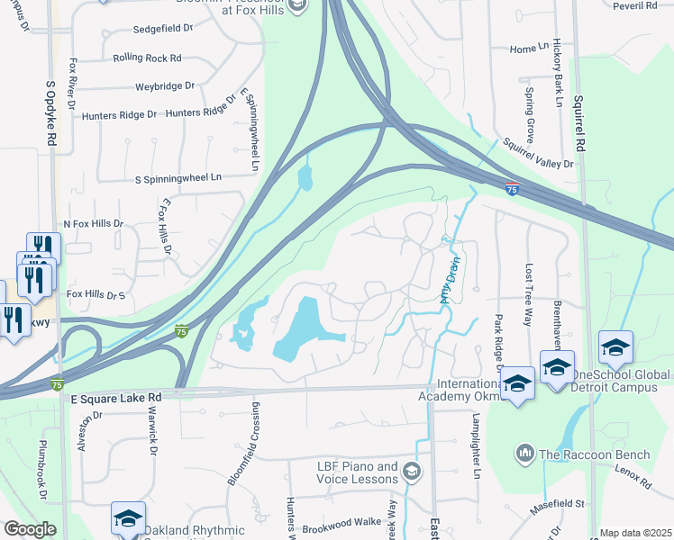 map of restaurants, bars, coffee shops, grocery stores, and more near 664 Upper Scotsborough Way in Bloomfield Hills