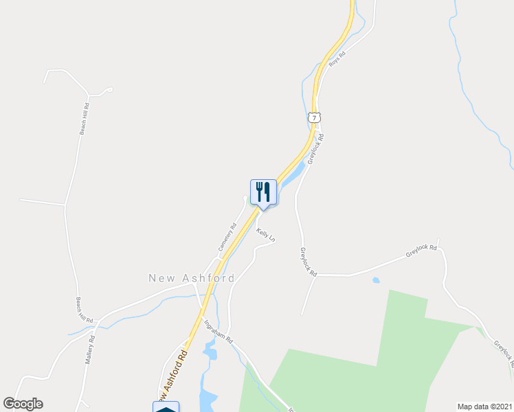 map of restaurants, bars, coffee shops, grocery stores, and more near New Ashford Road in New Ashford