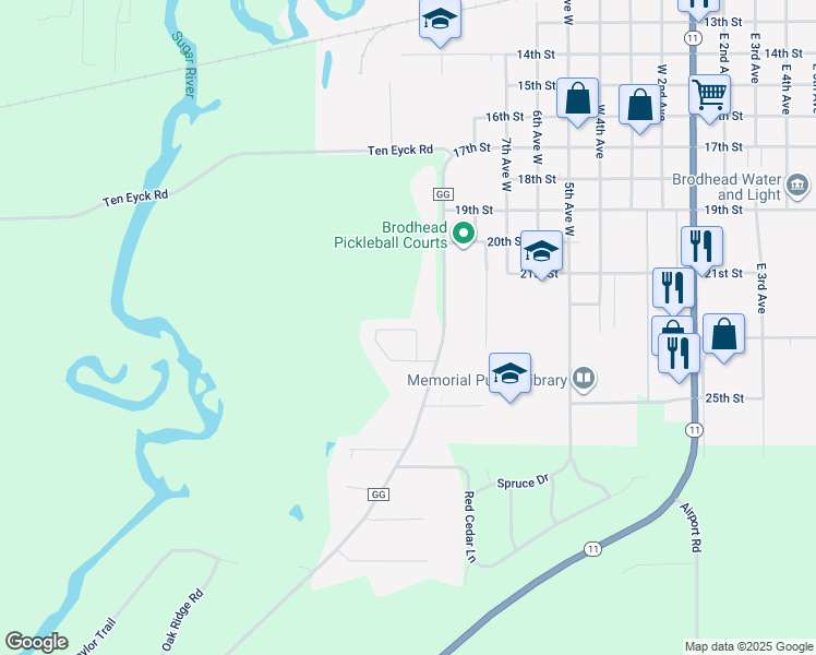 map of restaurants, bars, coffee shops, grocery stores, and more near 591 Theresa Court in Brodhead