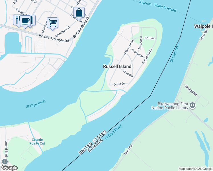 map of restaurants, bars, coffee shops, grocery stores, and more near 434 North Russell Drive in Clay Township