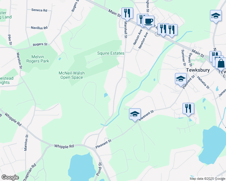 map of restaurants, bars, coffee shops, grocery stores, and more near 205 Marshall Street in Tewksbury