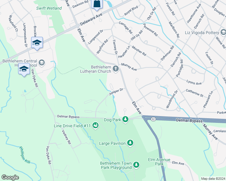 map of restaurants, bars, coffee shops, grocery stores, and more near 401 Astor Court in Delmar