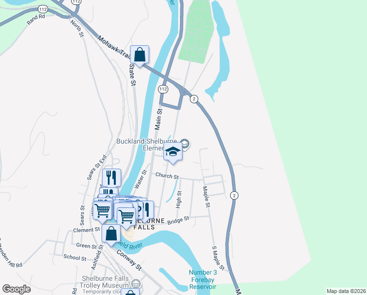 map of restaurants, bars, coffee shops, grocery stores, and more near 75 Mechanic Street in Shelburne Falls