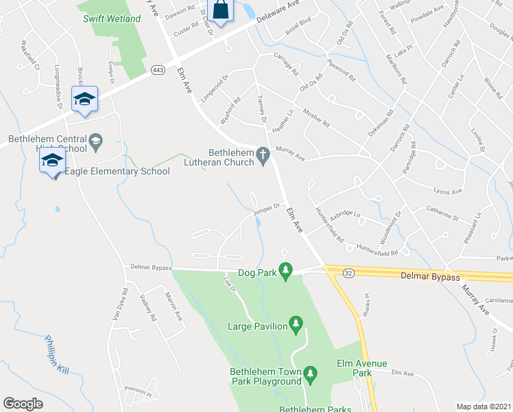 map of restaurants, bars, coffee shops, grocery stores, and more near 608 Astor Court in Delmar