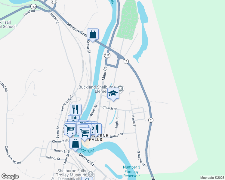 map of restaurants, bars, coffee shops, grocery stores, and more near 75 Mechanic Street in Shelburne Falls