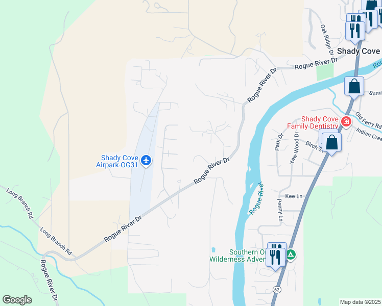 map of restaurants, bars, coffee shops, grocery stores, and more near 138 Orchard Lane in Shady Cove