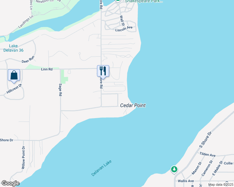 map of restaurants, bars, coffee shops, grocery stores, and more near 1522 Beckman Drive in Delavan